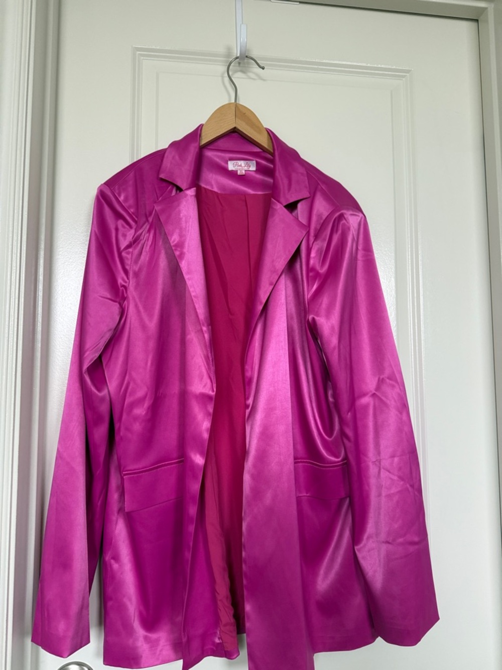 Pink Lily Fuchsia Satin Blazer Jacket